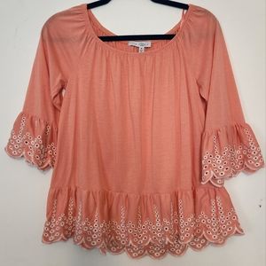 Fever ruffle peasant top embroidered eyelet lace